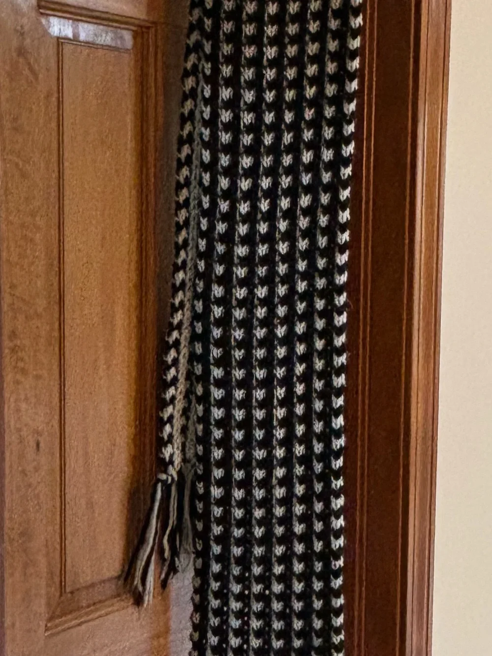 Steve Madden Black and White Striped Knit Scarf with Fringe